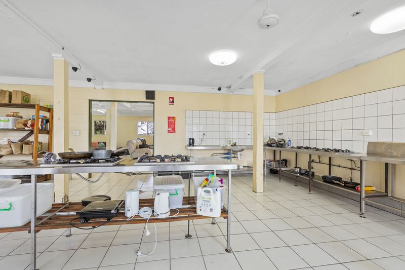 Commercial kitchen — gas burners and prep benches
