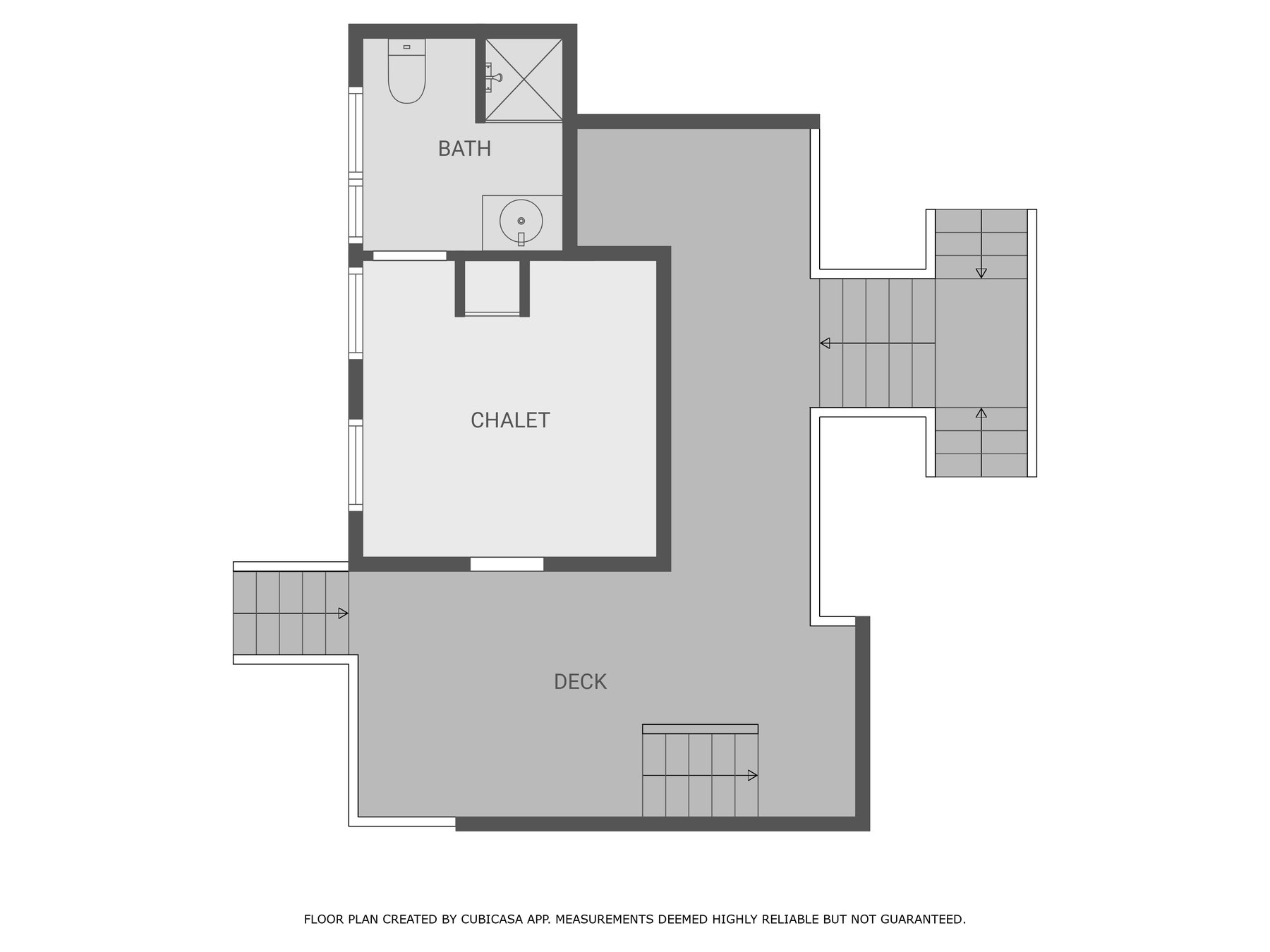 Chalet floor plan with bathroom and large deck